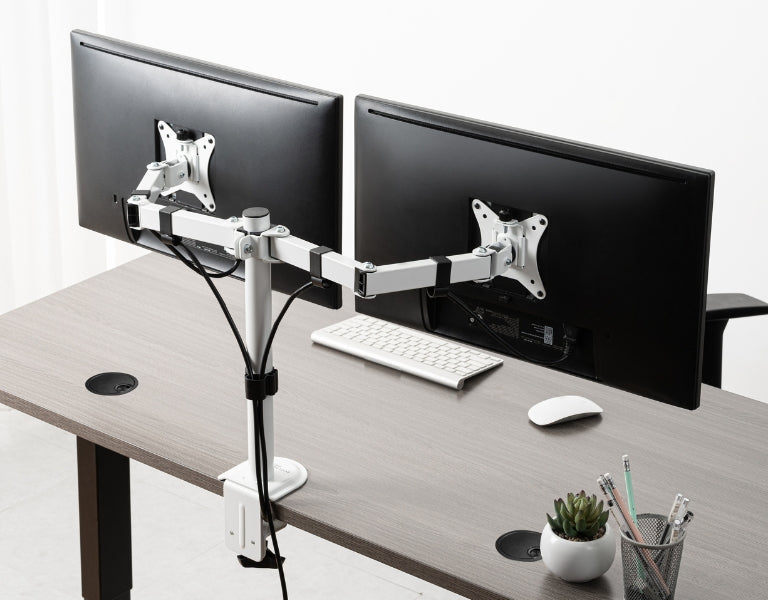 43'' Steel Clamp-on Desk Black Office Pegboard with Dual Monitor Mount in  2023
